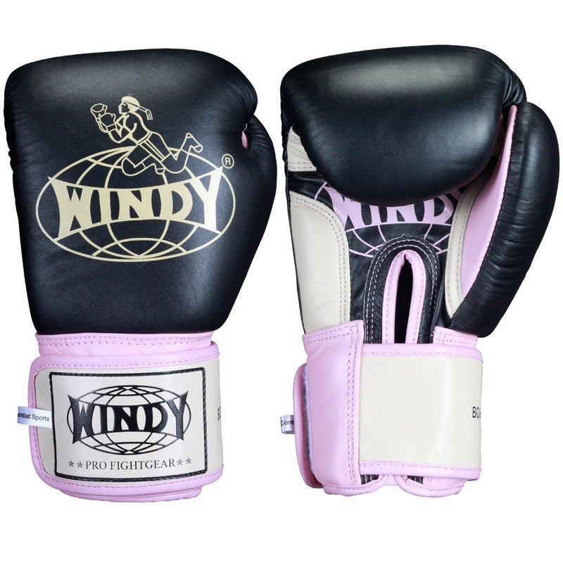Windy قفازات تدريب ومبارزة موياي تاي جلدية ويندي، 16 أونصة، سوداء - Image 2